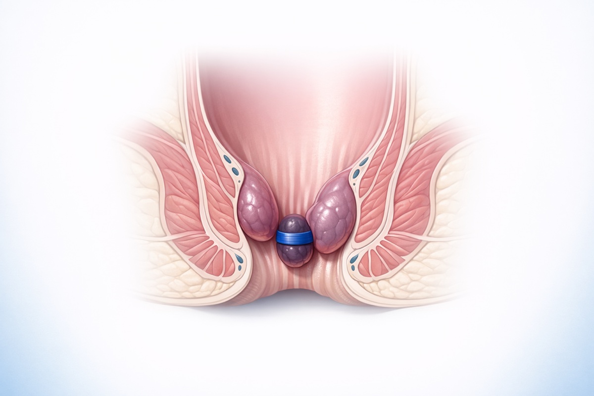 Illustration of hemorrhoidal banding in a non-graphic educational style