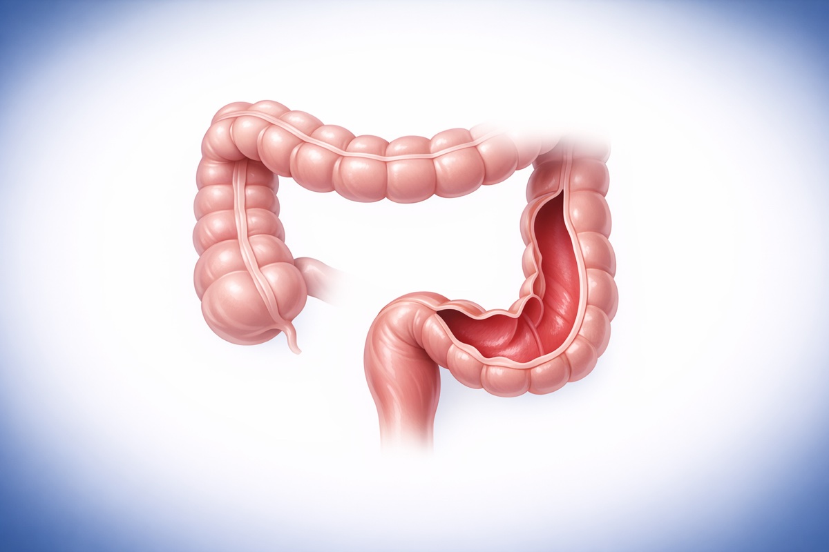 Illustration of the lower colon and rectum for flexible sigmoidoscopy